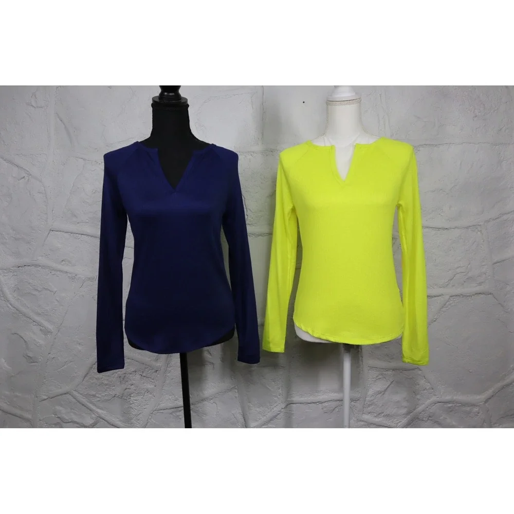 Jenni Women's Split-Neck Pajama Top Bundle of 2 - Navy‎ - Yellow - Size XS